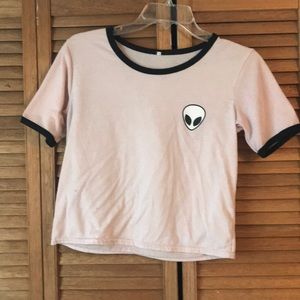 Pink Alien Cute Cropped Graphic Tee